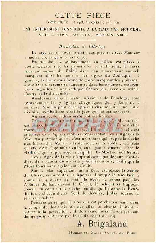 CPA Cette Piece Brigaland Horloge Saint Andre  — Back