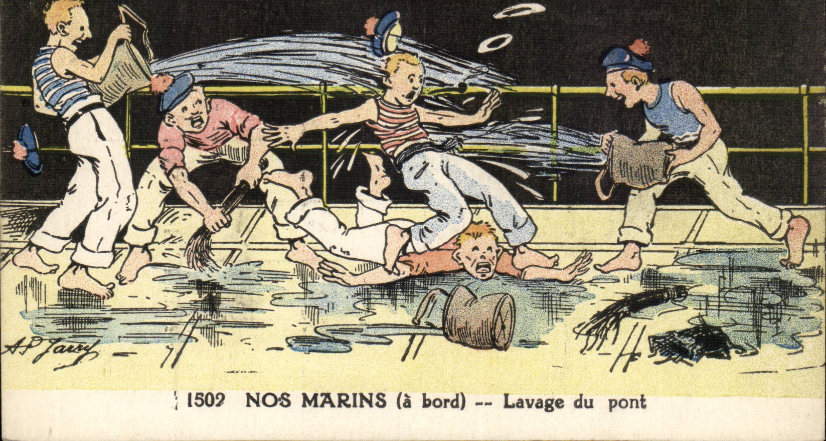 Illustrateur CPA Nos marins (a bord) Lavage du pont TOP