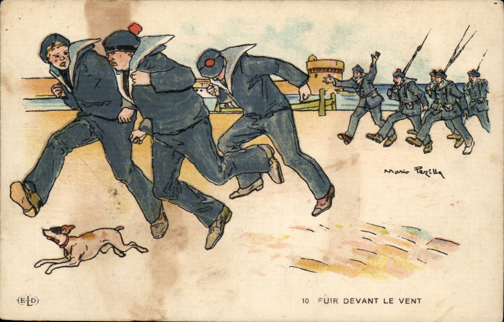 Illustrateur CPA Fuir devant le vent Marins Marine