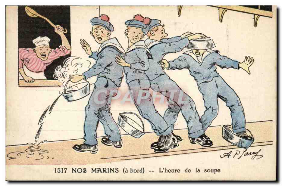 Illustrateur CPA Nos Marins ( a bord) L'heure de la soupe