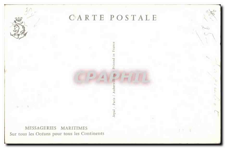 CPA To France by Messageries Maritime sArc de TRiomphe Champs Elysees — Rückseite