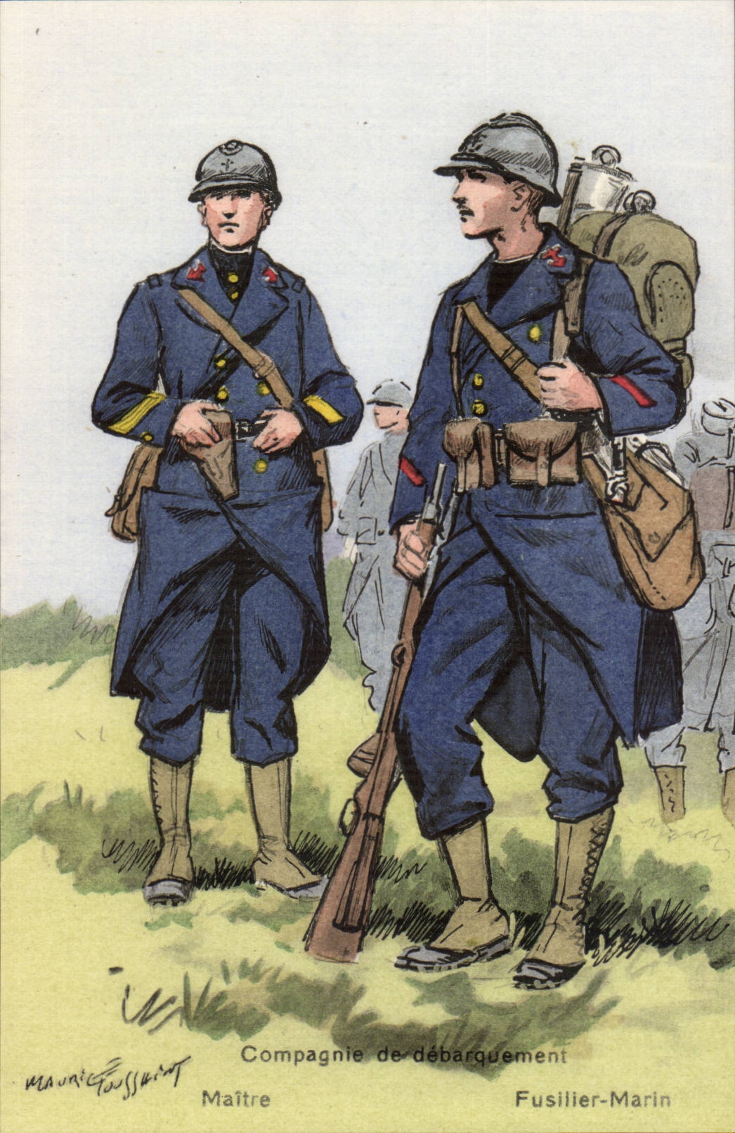 illustrateur CPA Compagnie de debarquement Maitre Fusillier Marin
