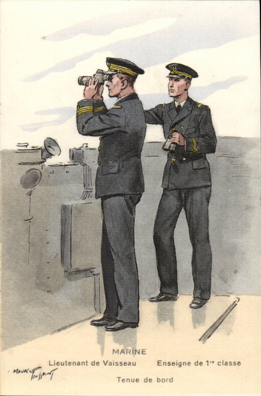 illustrateur CPA Marine Lieutenant de vaisseau Enseigne de 1ere classe Tenue de bord