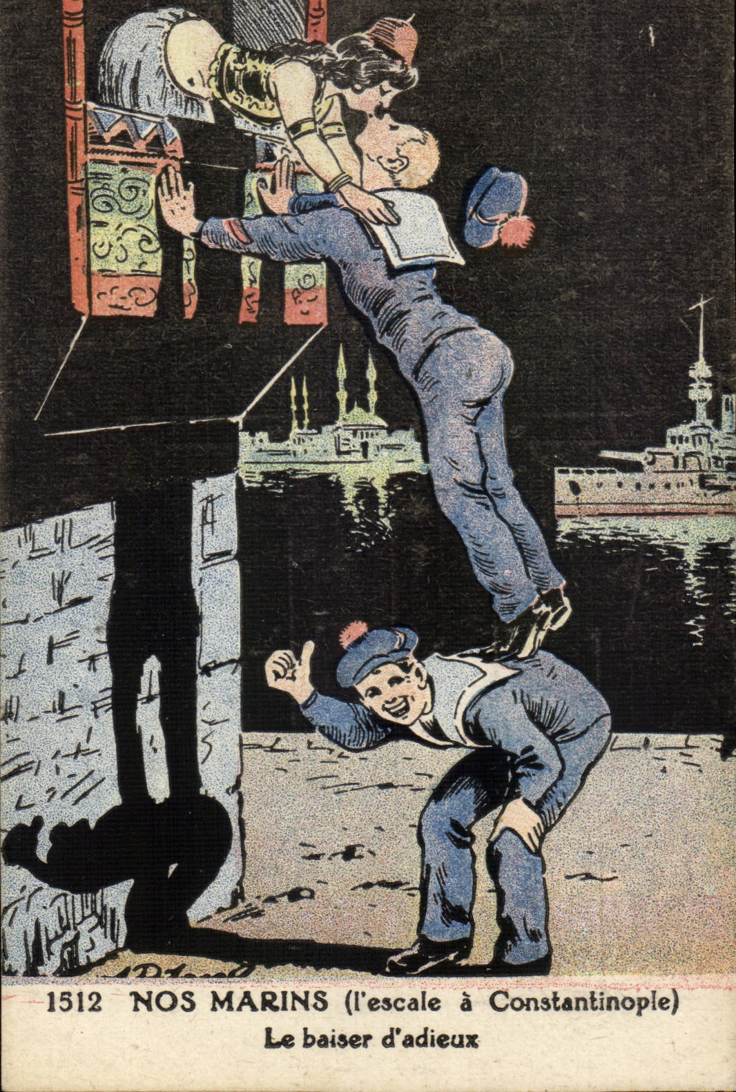 Illustrateur CPA Nos marins (l'escale a Constantinople Istanbul) Le baiser d'adieux