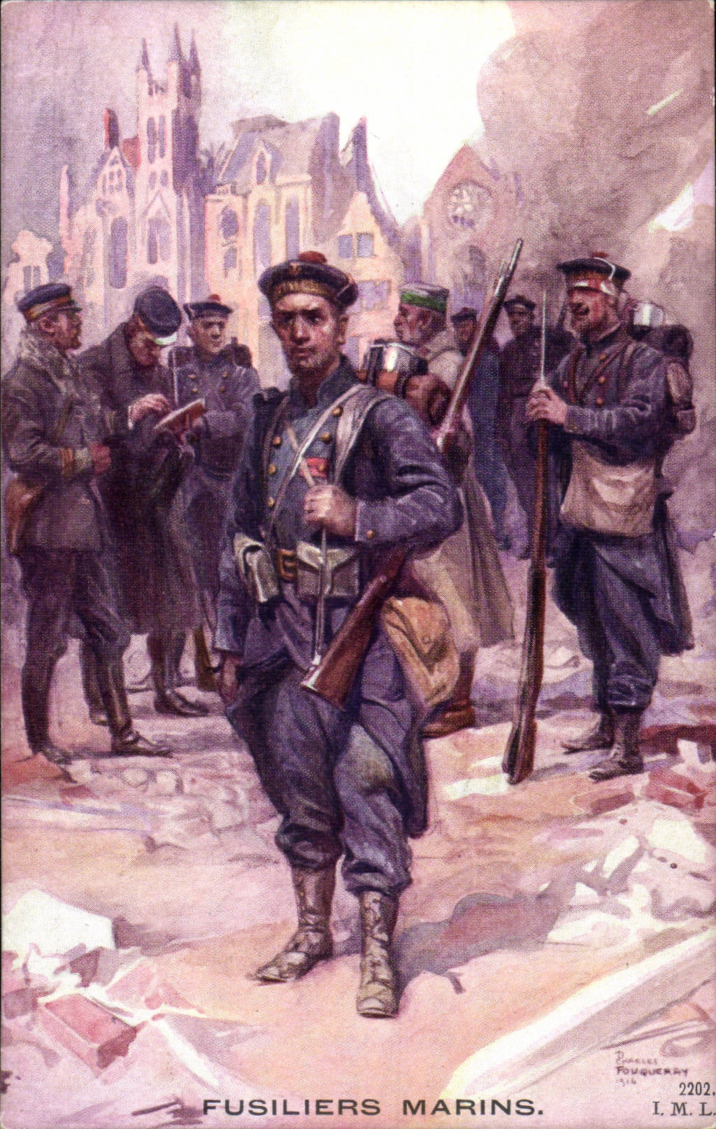 Illustrateur CPA Fusiliers marins