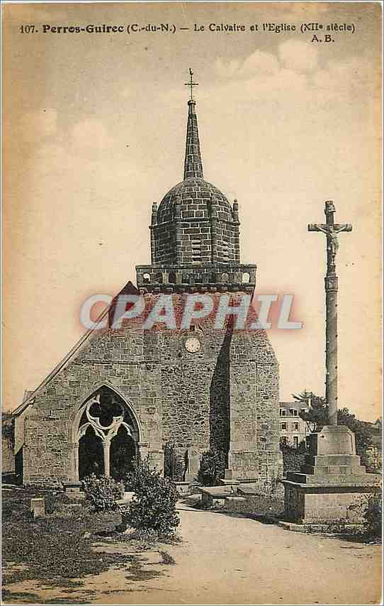 Perres-Guirec (C.-du-N.) — Le Calvaire et l'Église (XIIIe siècle) — A.B. n° 107