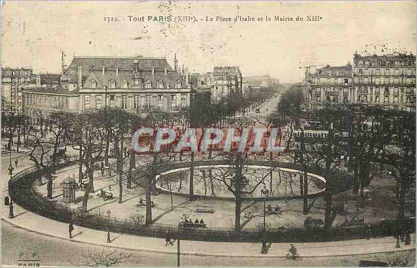 CPA Tout paris XIIIe la Plce d'Italie et la mairie du XIIIe