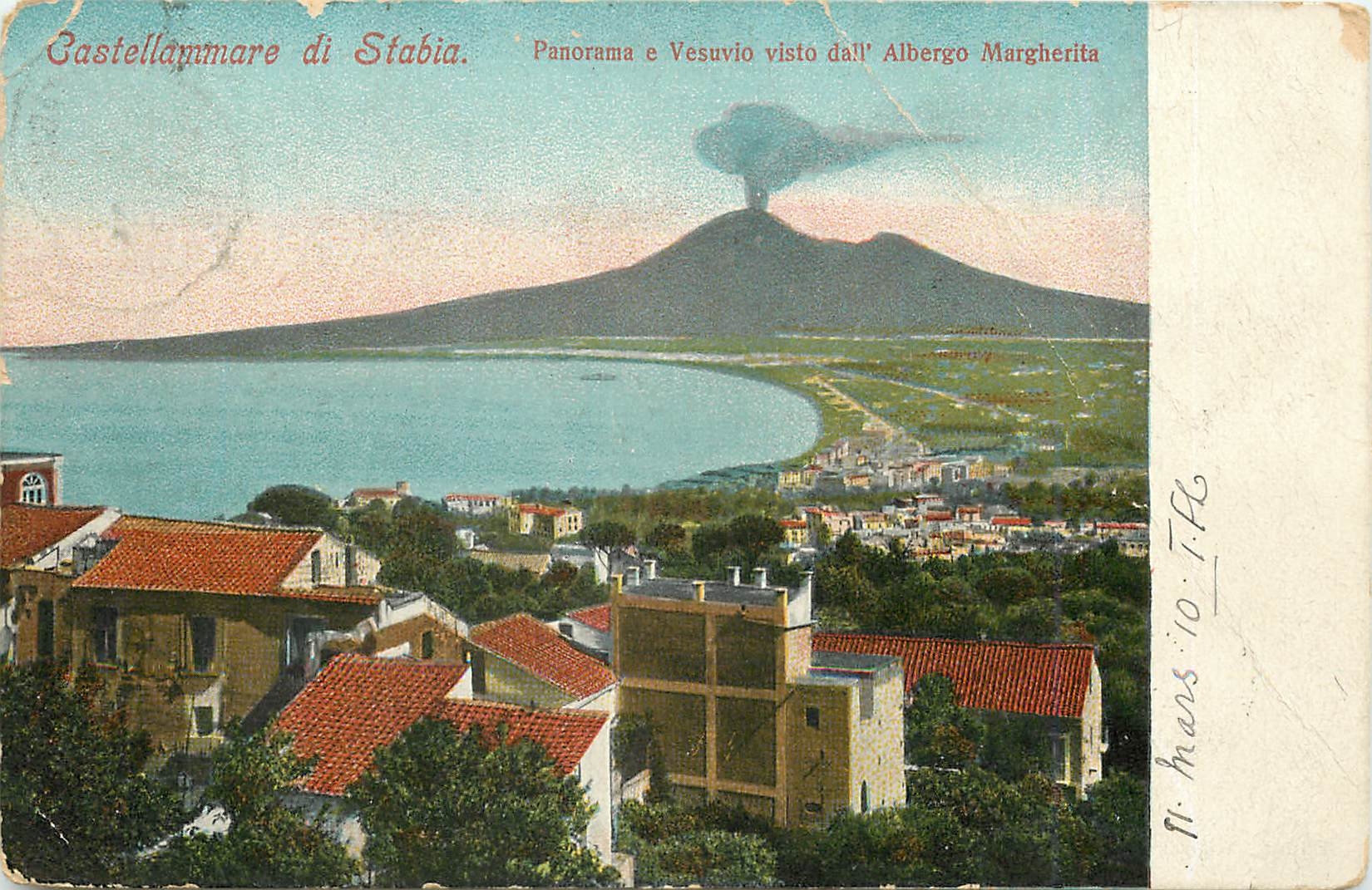CPA Castellammare di Stabia panorama e vesuvio visto dll Albergo Margherita