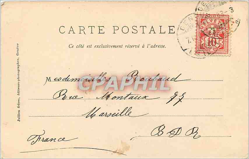 CPA Geneve Quai des Eaux Vives — Verso