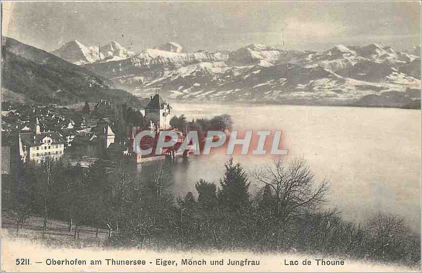 CPA Oberhofen am Thunersee Eiger Munch und Jungfrau