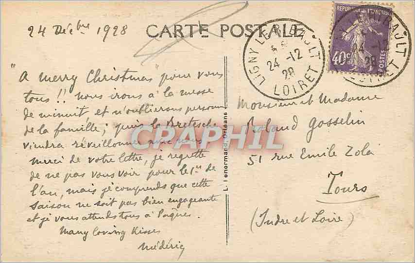 CPA Ligny le Ribault Chateau de la Cour — Back