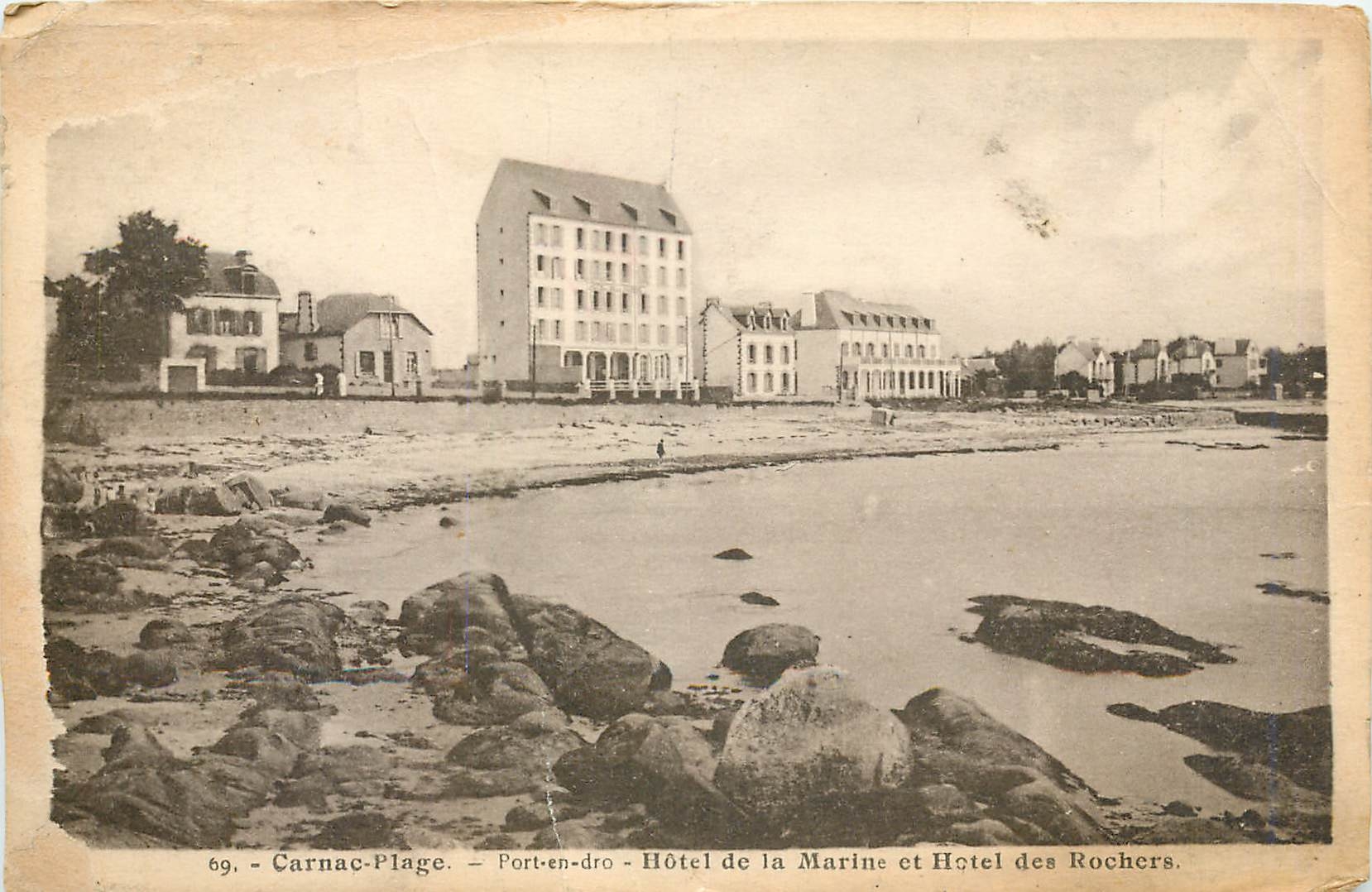 CPA Carnac plage Porte en dro Hotel de a mrine et Hotel des rochers 
