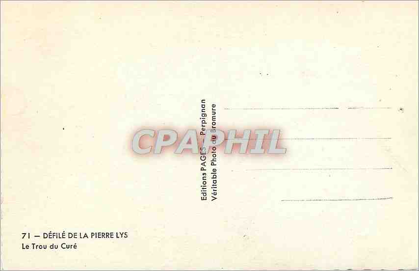 CPA Defile de Pierre Lys le trou du Cure — Rückseite