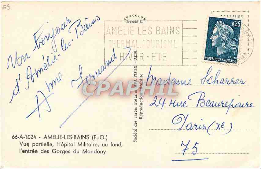 CPA Amelie les bainsPO Vue Pertielle Hopital Militaire au fond l'entrée des Gorges du Mondony — Rückseite