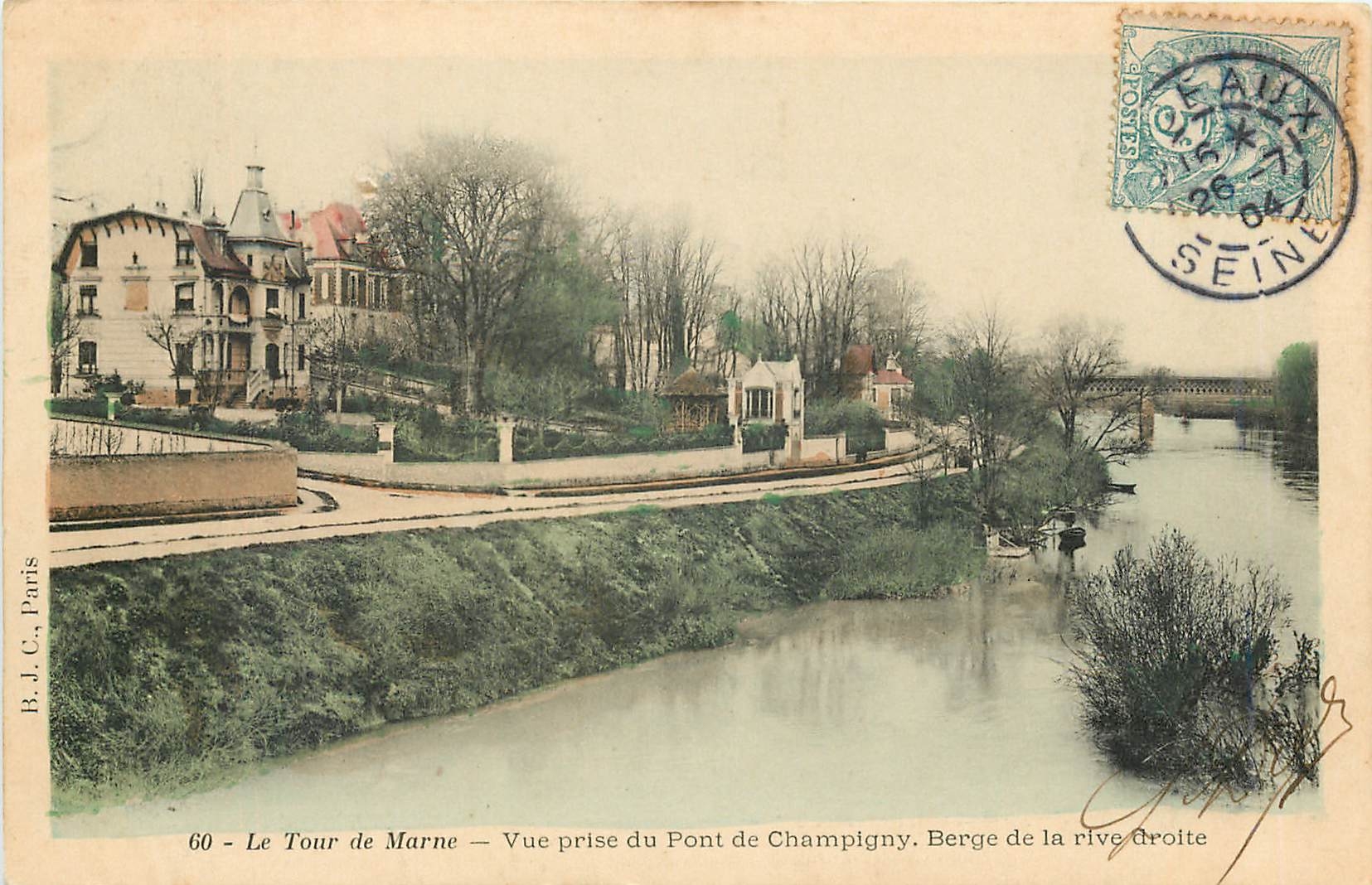 CPA Le tour de marne vue prise du pont de Chapigny berge de la rive grotte