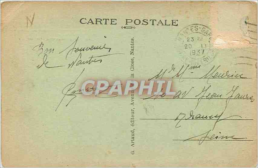 CPA Nantes Monument eleve au general cambrone sur le cours de la republique — Verso