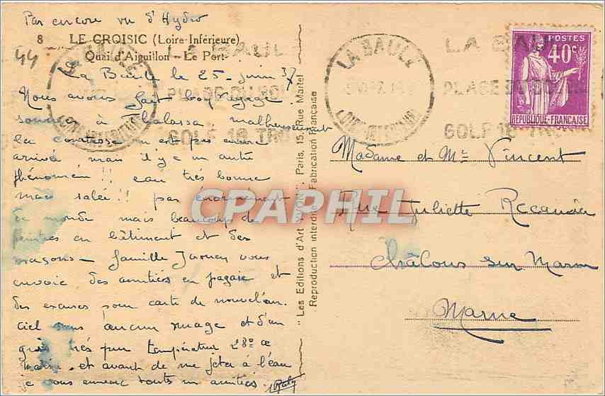 CPA Le croisic loire inf Quai d'Aiguillon Le Port Bateaux — Back