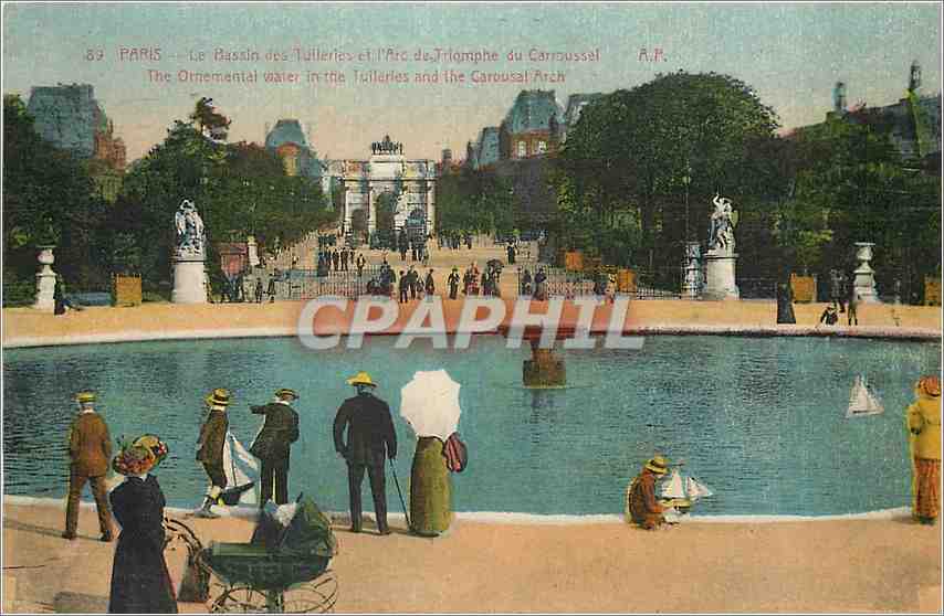 CPA Paris Le Bassin des Tuilleries et l'Arc de triomphe du carrousel