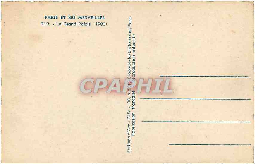 CPA Paris le grand Palais — Verso
