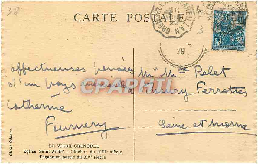 CPA Le Vieux grenoble Eglise Saint Andre Clocher du XIII e siecle fcade en partie u Xve siecle — Verso