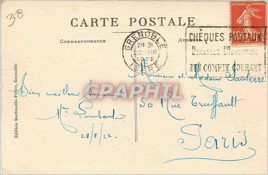CPA Grenoble  l'Isere le Casqu de Neron — Verso