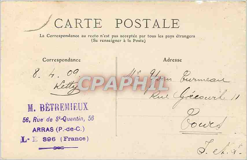 Les Tours de MONT-ST-ÉLOY (côté Nord) — Éd. B. Arras, n° 95 — Verso
