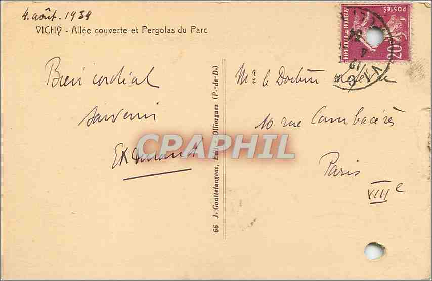 CPA Vichy Allee couverte et Pergolas du Parc — Verso