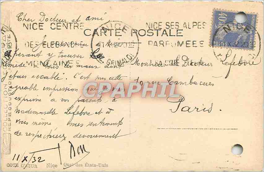 CPA Nice quai des Etats Unis — Rückseite