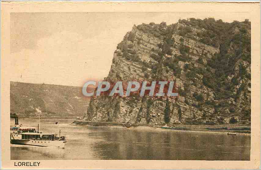 Loreley — vue du rocher et d'un bateau sur le Rhin — Éditeur : Édite Kupferdruckkarte