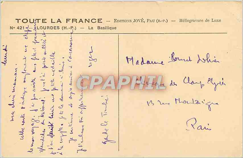 CPA Lourdes — Verso