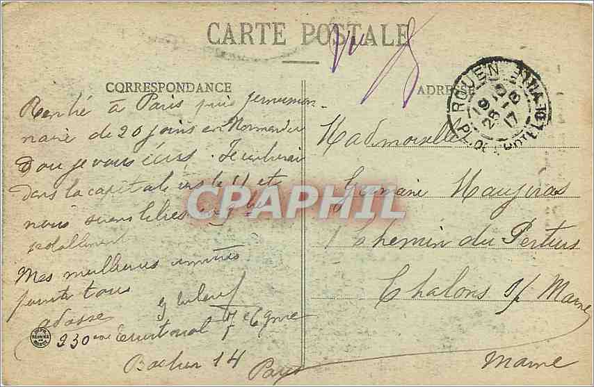 CPA La cathedrale de Rouen Portail avnt sa restauration — Rückseite