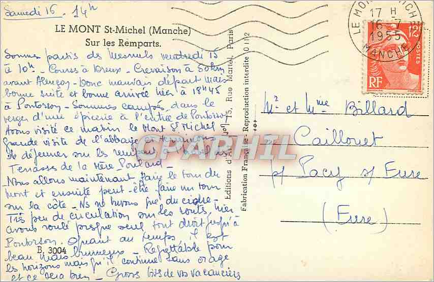 CPA Le Mont St Michel manche Sur les Remparts — Verso