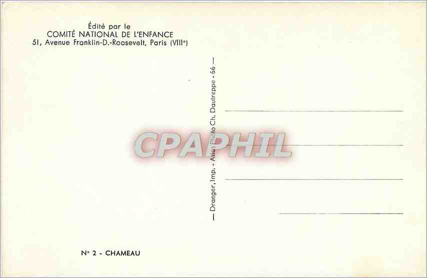 CPM Comite national de l'enfance 51 venue franklin D Roosevelt Paris VIIIe Chameau — Rückseite