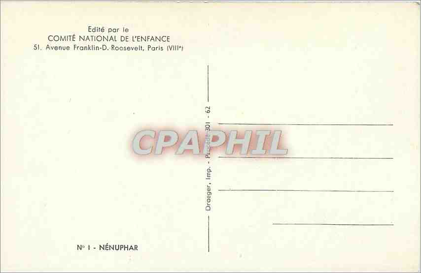 CPM Comite national de l'enfance 51 venue franklin D Roosevelt Paris VIII Fleurs Fleurs Laurier Rose — Rückseite