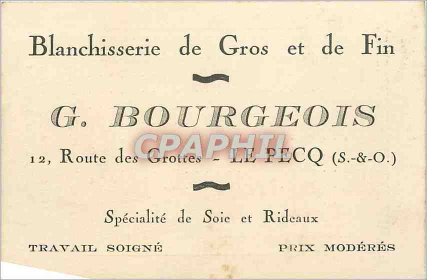 Carte de visite Blanchisserie Bourgeois Route des Grottes Le Pecq Yvelines