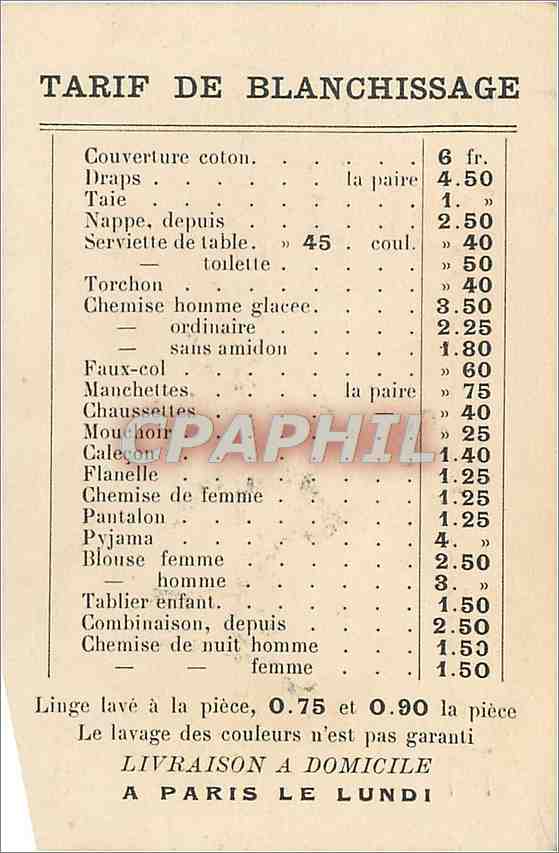 Carte de visite Blanchisserie Bourgeois Route des Grottes Le Pecq Yvelines — Verso