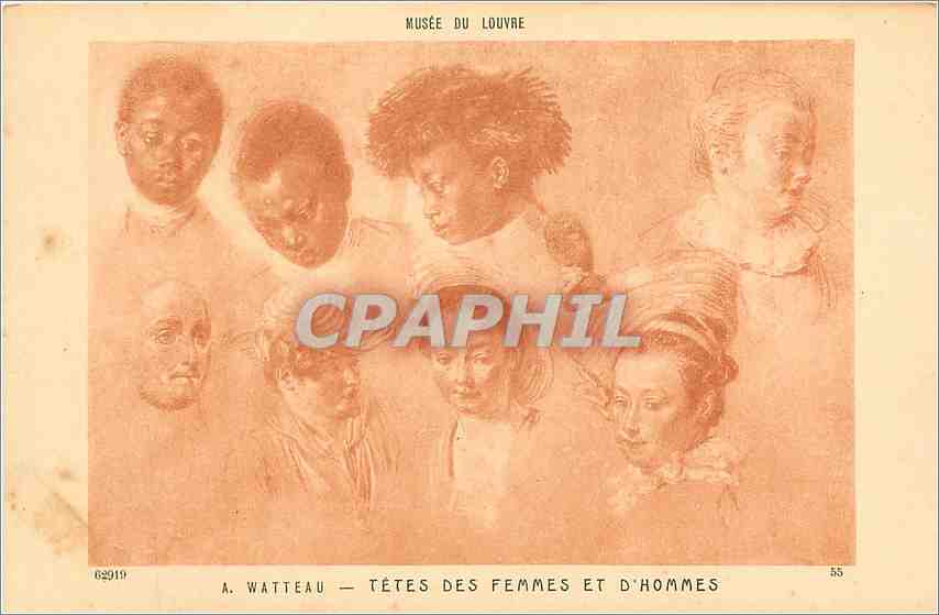 CPA Musee du Louvre A Watteau tetes des femmes set d'hommes