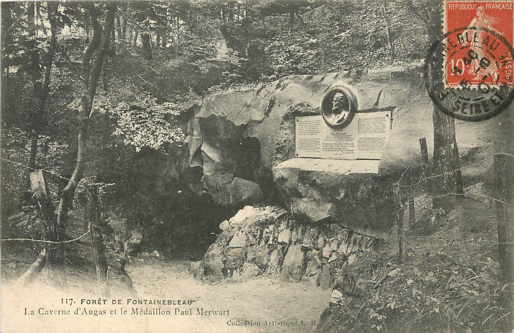 Die Augas-Höhle und das Medaillon Paul Merwart — Forêt de Fontainebleau — Künstlerkollektion L. M.
