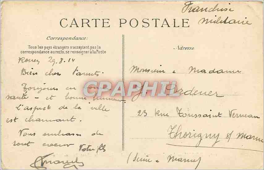 CPA Rouen les casernes le Champs de Mars et le Mont Sainte catherine Militaria — Rückseite