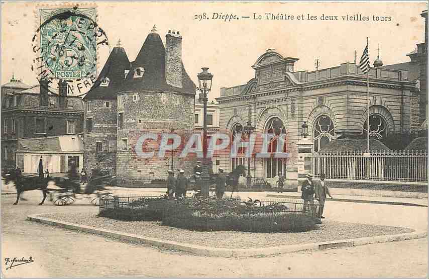 CPA Dieppe le theatre et les deux vieilles tours
