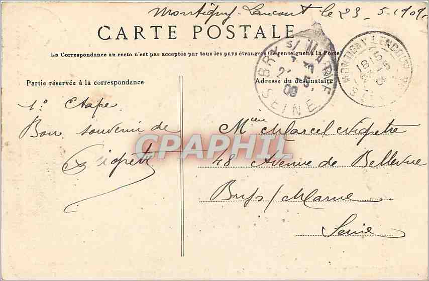 CPA Montigny lencoup S et M Le cedre du Liban plante par Renrd de Jussieu en 1734 — Verso