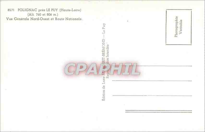 CPA Polognac pres le Puy haute Loire lt 760 et 806 Vue generale Nord Ouest et Route Nationale — Rückseite