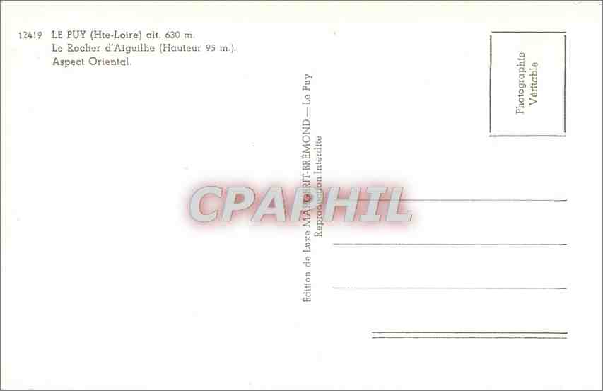 CPA Le Puy The Loire alt 630 le Rocher d'Aiguilhe hauteur 95m Aspect Oriental — Back