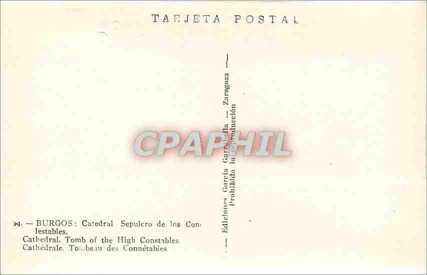 CPA Burgos cathedral Tpmbeau des Connetables — Rückseite