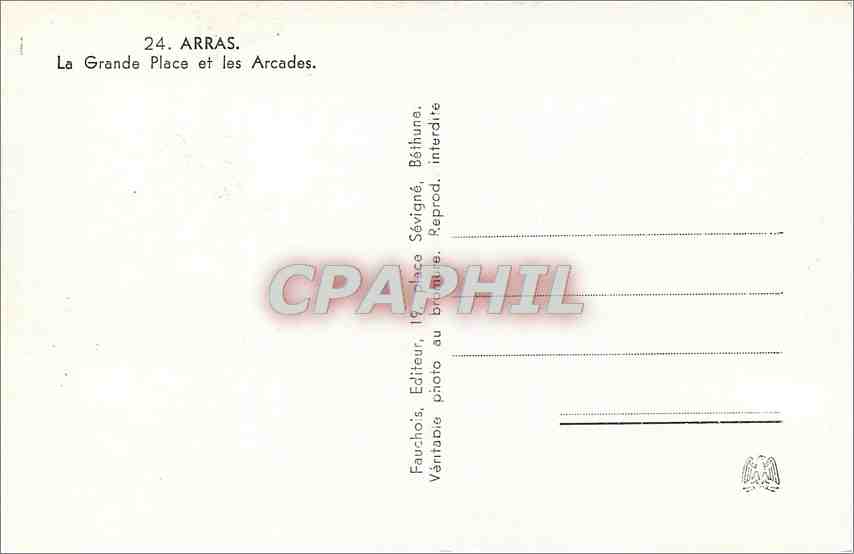 CPA Arras La grande Place et les Arcades — Rückseite