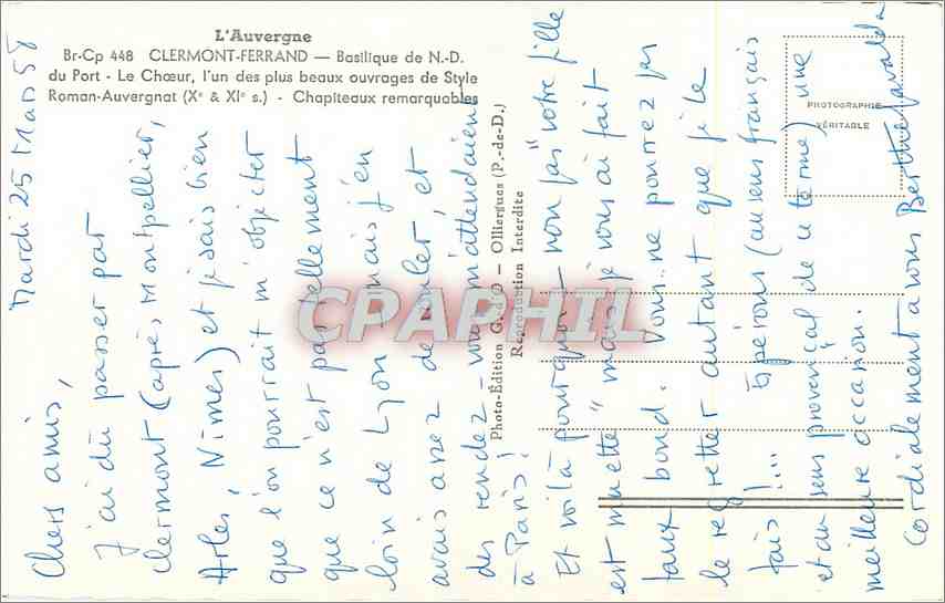 CPA L'Auvergne Clermont ferrand Nasilique de ND du Port Le Choeur l'un des plus beu ouvrages de Styl — Rückseite