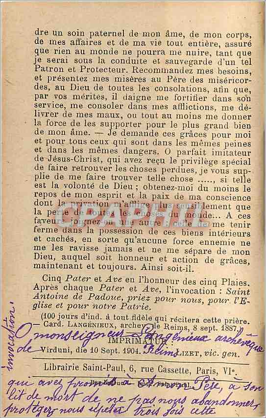 Image Litanies de Saint Antoine de Padoue — Rückseite
