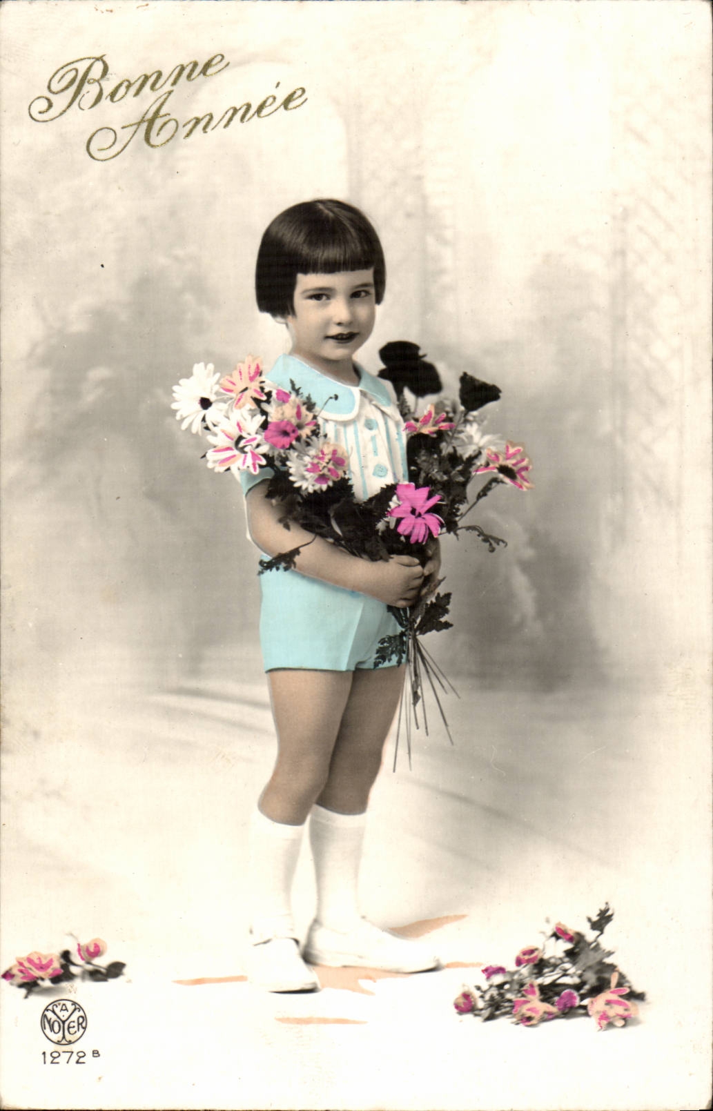Fantaisie Bonne annee CPA Enfant Fleurs
