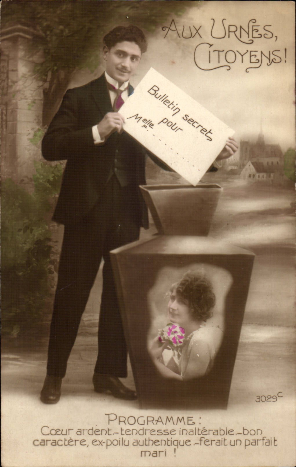 Fantaisie CPA Aux urnes citoyens ! programme Coeur ardent Tendresse inalterbale caractere ex-poilu authentique ferait