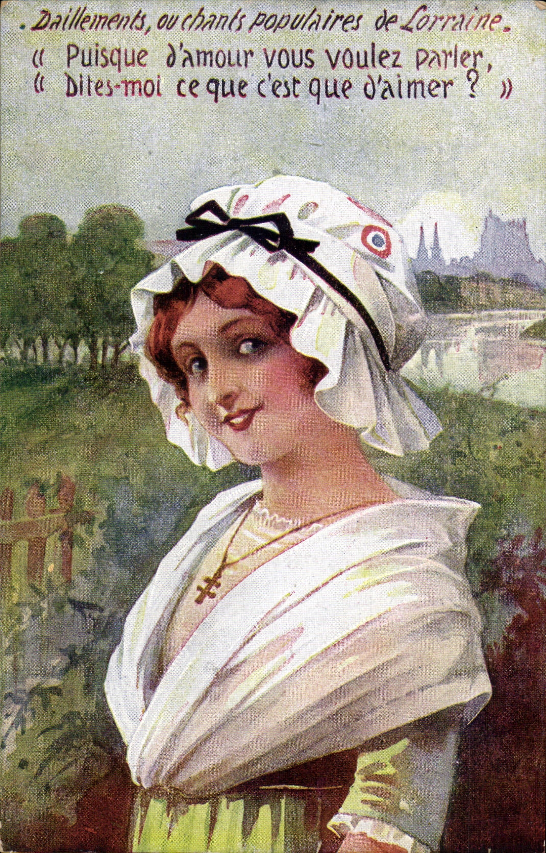 CPA FAntaisie Femme DAillements ou chants populaires de Lorraine 